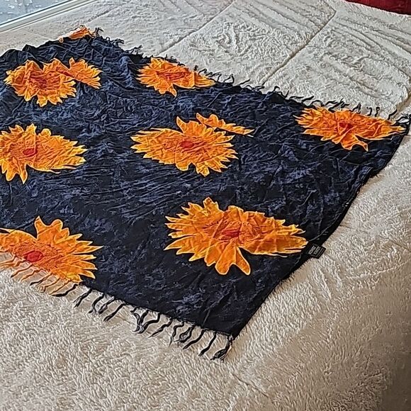 KOKO KNOT Beachy Swim Suit Cover-Up Blue with Orange/Yellow Flowers Print Sarong - Picture 7 of 7